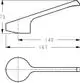 Bügelgriffhebel von Ideal Standard, mit integrierter Halterung und spezifischer Form. Abgebildet sind Seitenansicht und Draufsicht des Hebels.